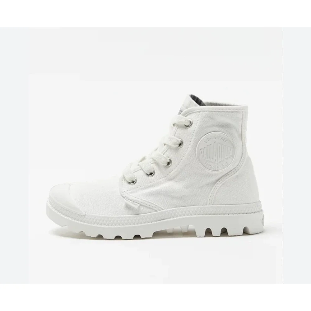 Palladium Palkabase Twill Hi Top Sneakers‎ Star White Lugged Sole, Laces, Size 9